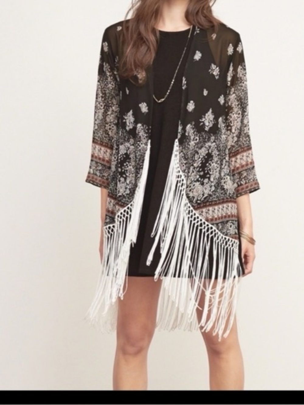 Abercrombie & Fitch Kimono Shawl Swim Suit Coverup Size XS Fringed Boho Chic I4